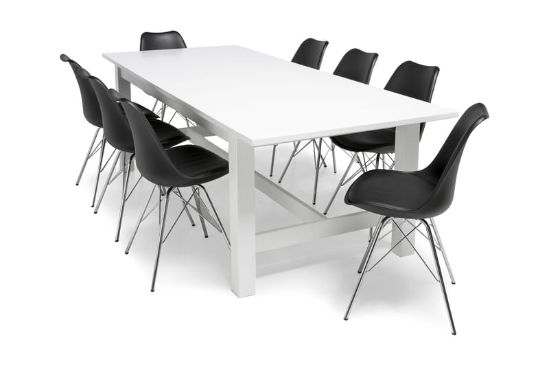 Altea Spisebordssæt Hvid - 8 Shell Stole Sort/Forkromet - Møbler - Borde - Spisebordssæt