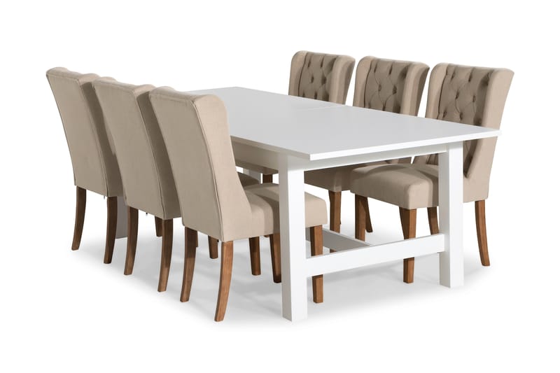 Altea Spisebordssæt Udvideligt 240 cm med 6 Irma Stole - Hvid/Beige - Møbler - Borde - Spisebordssæt