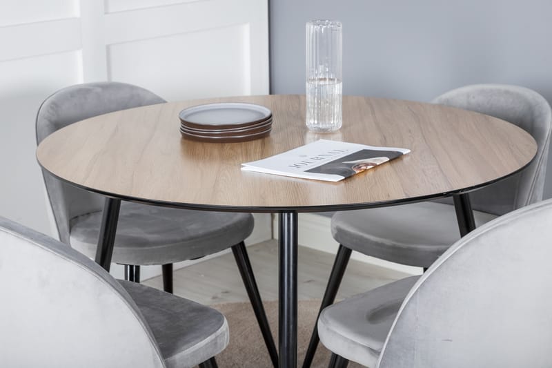 Azuer Spisebordssæt Rund 100 cm inkl 4 Valerie Velourstole - Brun/Lysegrå - Møbler - Borde - Spisebordssæt