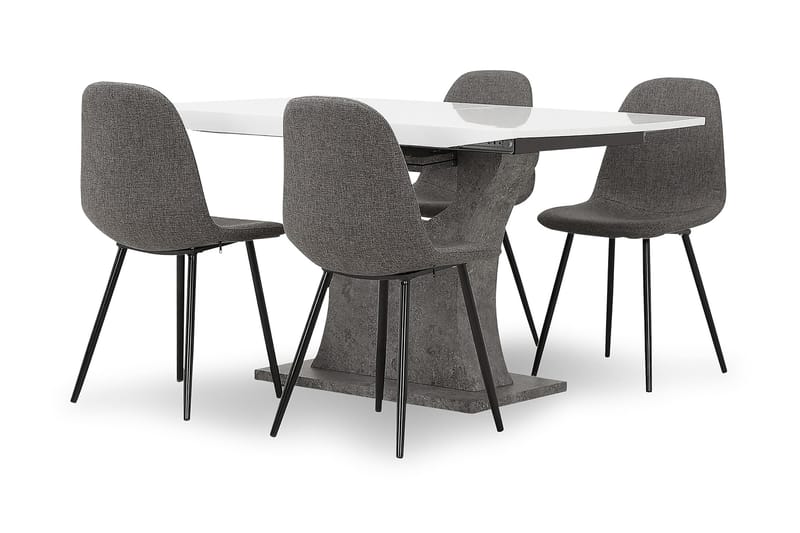 Azusa Spisebordssæt 140 cm med 4 John Stol - Hvid/Beton/Grå/Sort - Møbler - Borde - Spisebordssæt