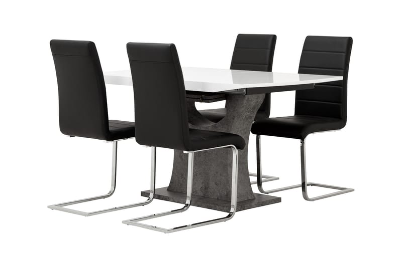Azusa Spisebordssæt 140 cm med 4 Sorado Stol - Hvid/Beton/Sort - Møbler - Borde - Spisebordssæt