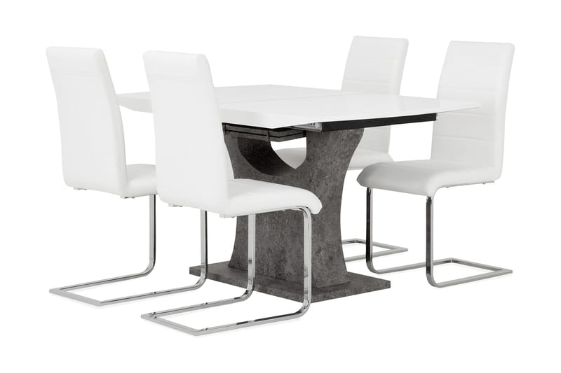 Azusa Spisebordssæt 140 cm med 4 Sorado Stole - Hvid/Beton - Møbler - Borde - Spisebordssæt