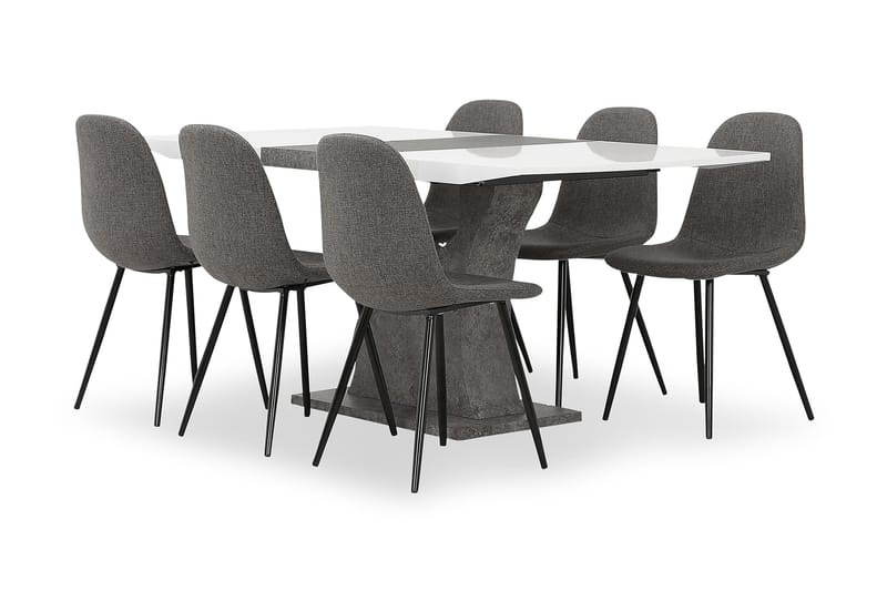 Azusa Spisebordssæt 140 cm med 6 John Stol - Hvid/Beton/Grå/Sort - Møbler - Borde - Spisebordssæt