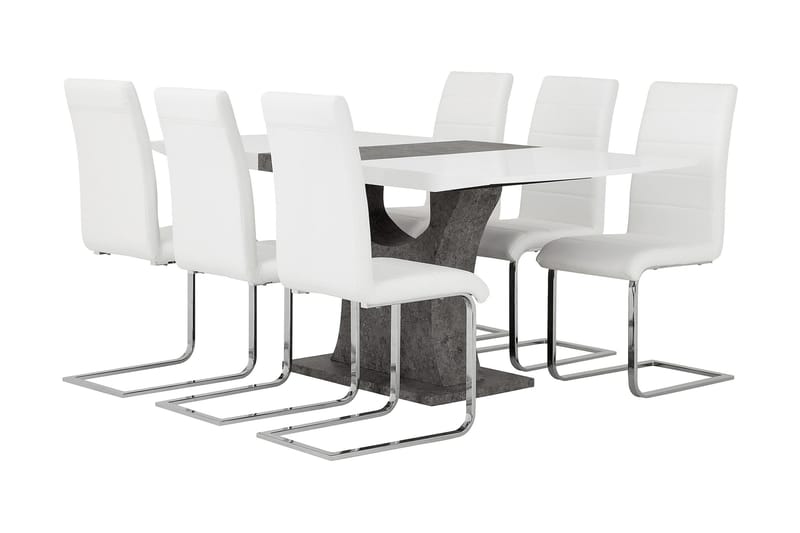 Azusa Spisebordssæt 140 cm med 6 Sorado Stole - Hvid/Beton - Møbler - Borde - Spisebordssæt