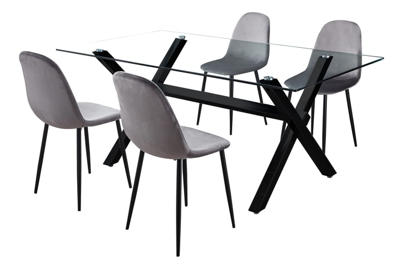 Bari Spisebord 140 Sort med 4x Johannes Stol Grå Velour/ Sor - Møbler - Borde - Spisebordssæt
