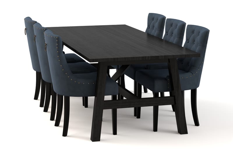 Bayview Spisebord 220 cm med 6stk Viktoria Spisebordsstol - Sort - Møbler - Borde - Spisebordssæt