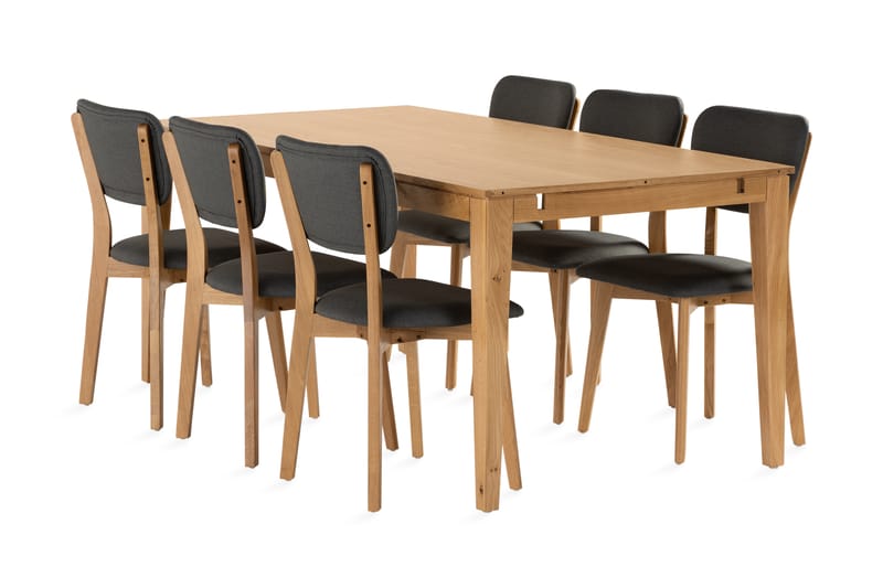 Beagan Udvideligt Spisebordssæt 180 cm inkl 6 Stole - Massivt Eg/Brun - Møbler - Borde - Spisebordssæt