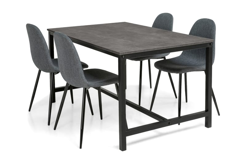 Bettina Spisebordssæt 140 cm med 4 Nibe Stole - Beton/Sort/Grå - Møbler - Borde - Spisebordssæt