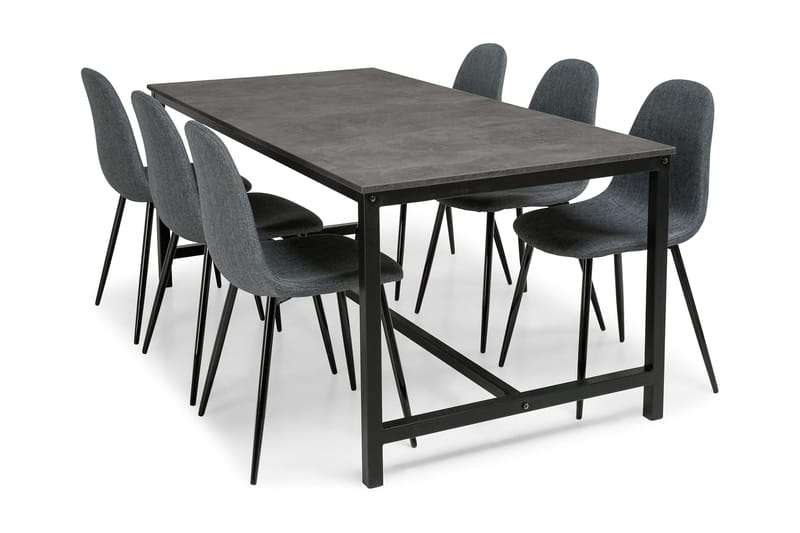 Bettina Spisebordssæt 180 cm med 6 Nibe Stole - Beton/Sort/Grå - Møbler - Borde - Spisebordssæt