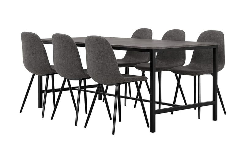 Bettina Spisebordssæt 180 cm med 6 st Nibe Stole - Beton/Sort/Grå - Møbler - Borde - Spisebordssæt