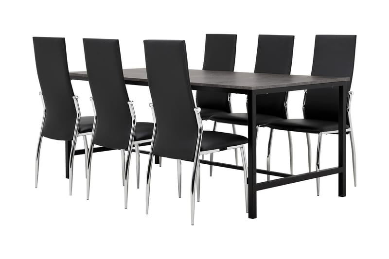 Bettina Spisebordssæt 180 cm med 6 st Wyeth Stole - Beton/Sort - Møbler - Borde - Spisebordssæt