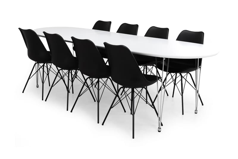 Caddy Spisebordssæt med 8 Shell Stole - Hvid/Sort - Møbler - Borde - Spisebordssæt