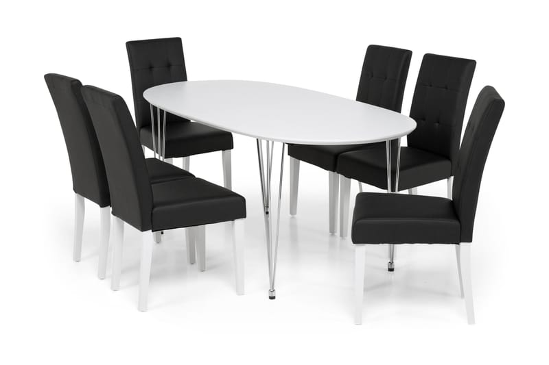 Caddy/Viktor Spisebordssæt Hvid/Sort med 6 Stole - Møbler - Borde - Spisebordssæt