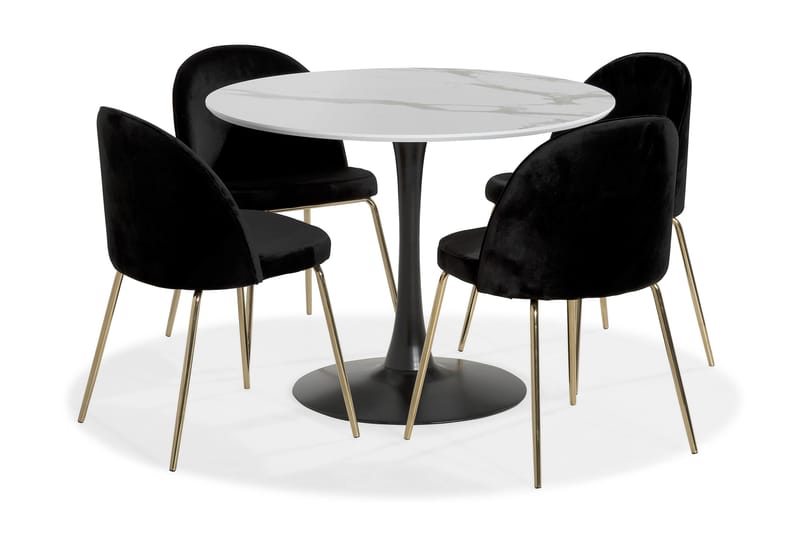 Caitly Spisebordssæt med 4 st Felipe Spisebordsstol - Hvid/Sort - Møbler - Borde - Spisebordssæt
