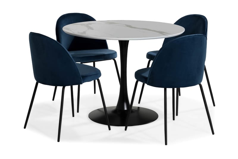 Caitly Spisebordssæt med 4 st Felipe Spisebordsstol - Hvid/Sort - Møbler - Borde - Spisebordssæt