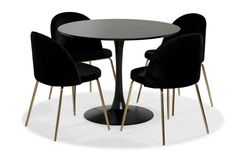 Caitly Spisebordssæt med 4 st Felipe Spisebordsstol - Sort/Grå - Møbler - Borde - Spisebordssæt