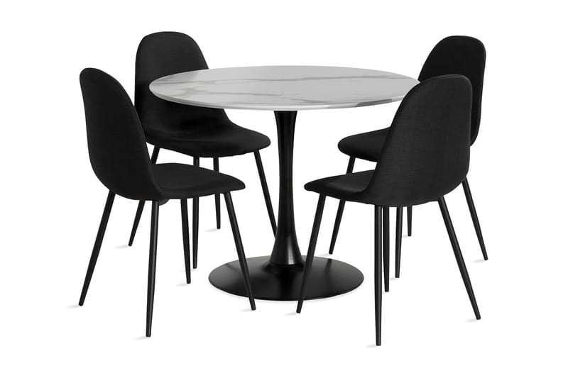 Caitly Spisebordssæt med 4 st Nibe Spisebordsstol - Hvid/Sort - Møbler - Borde - Spisebordssæt