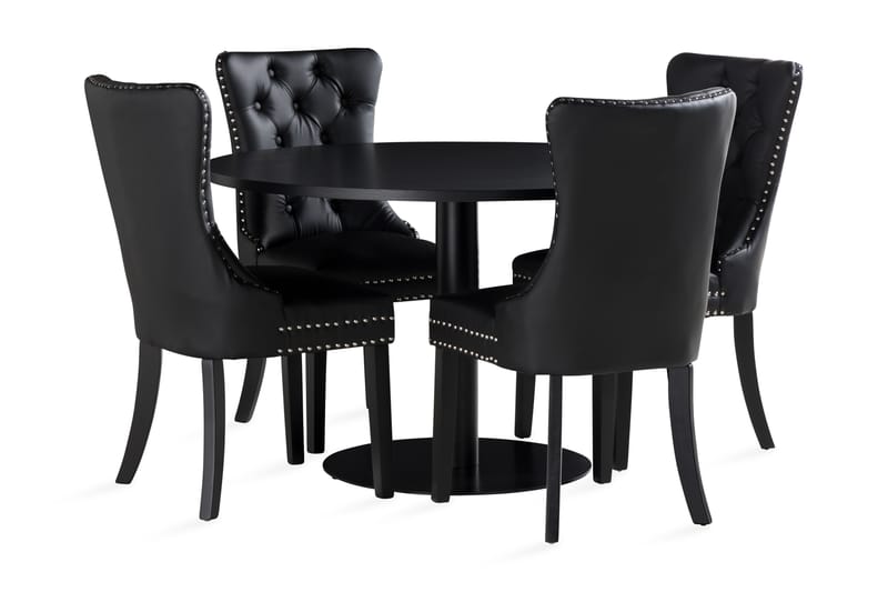 Capri Spisebord med 4 Bergviken Spisebordsstol konstlæder