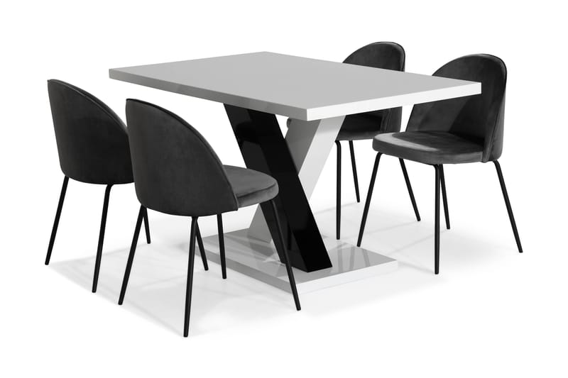 Cesi Spisebordssæt 140 cm med 4 Felipe Stole Velour - Hvid/Sort/Krom - Møbler - Borde - Spisebordssæt