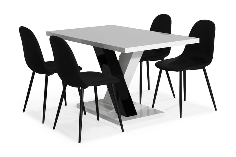 Cesi Spisebordssæt 140 cm med 4 Nibe Stole - Hvid/Sort - Møbler - Borde - Spisebordssæt
