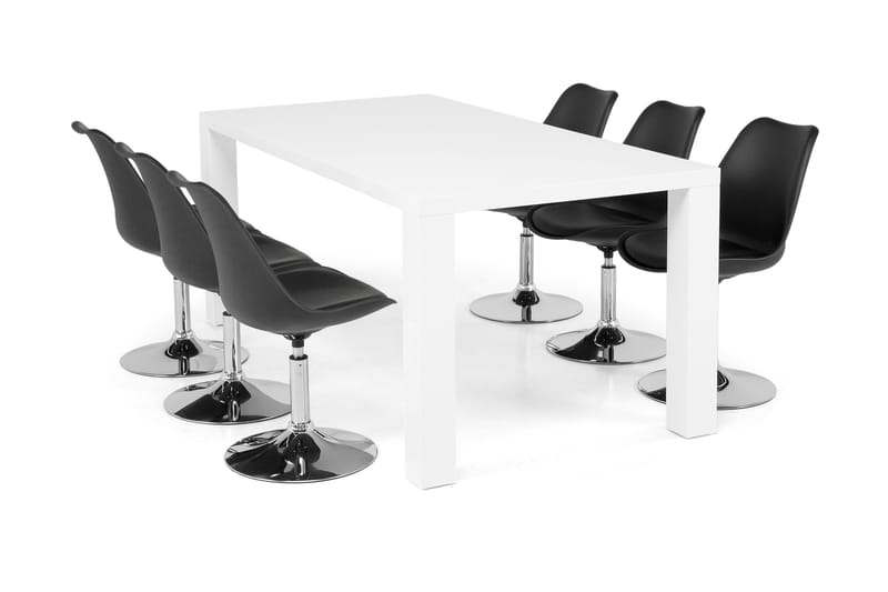 Cibus Spisebordssæt med 6 Shape Stole - Hvid/Sort PU-Sæde - Møbler - Borde - Spisebordssæt