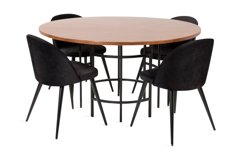 Copenhagen Spisebordssæt med 4 Valerie Stole Velour Sort - Furniture Fashion - Møbler - Borde - Spisebordssæt