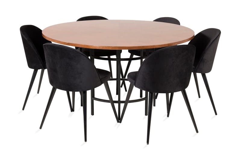 Copenhagen Spisebordssæt med 6 Valerie Stole Velour Sort - Furniture Fashion - Møbler - Borde - Spisebordssæt