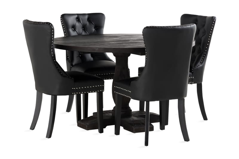 Dijon Spisebord 130 cm Rund med 4 Bergviken stol kunstlæder - Brun/Grå - Møbler - Borde - Spisebordssæt