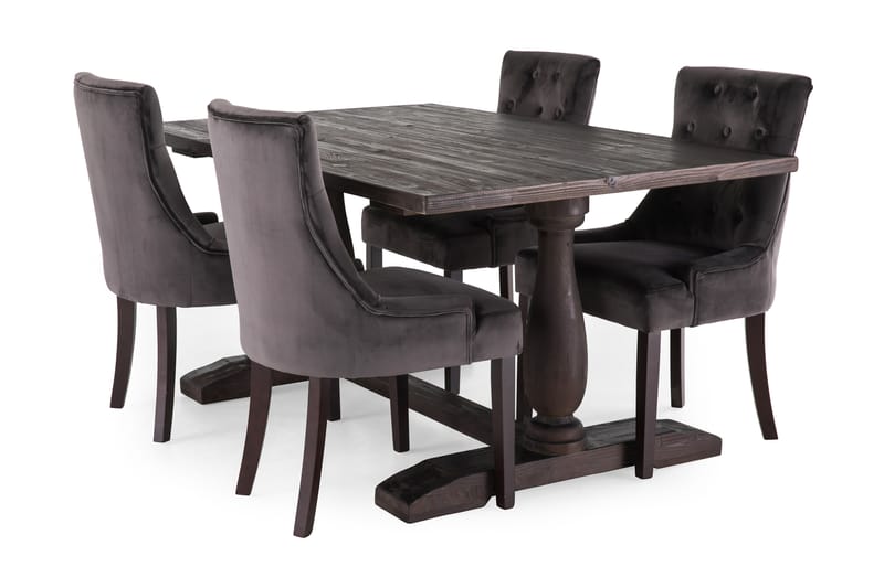 Dijon Spisebordssæt 160cm m. 4 Viktoria Stole - Vintage Elm/Mørkegrå Velour - Møbler - Borde - Spisebordssæt