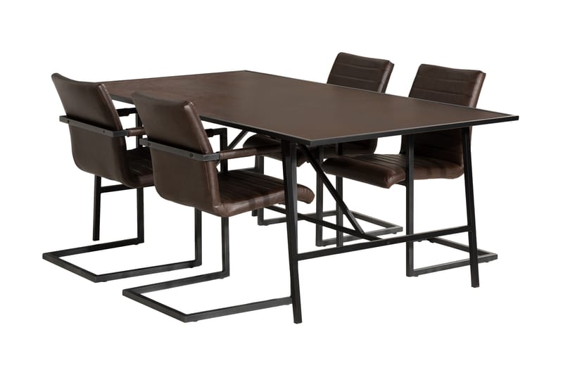Dipali Spisebordssæt med 4 House Stole - Sort/Vintage Mørkebrun - Møbler - Borde - Spisebordssæt