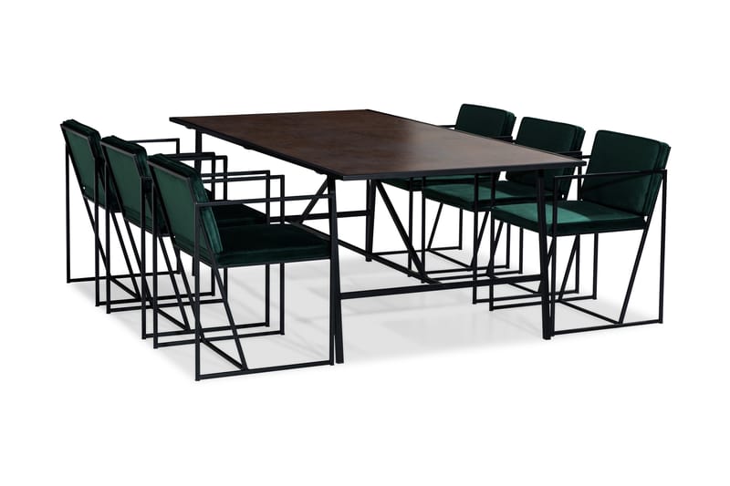 Dipali Spisebordssæt med 6 Indy Stol - Brun/Sort/Hvid/Grøn - Møbler - Borde - Spisebordssæt