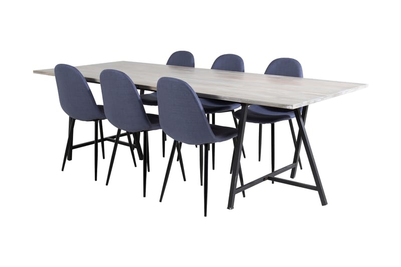 Elea Spisebordssæt 250 cm inkl 6 Ypas Stole - Grå/Blå/Sort - Møbler - Borde - Spisebordssæt
