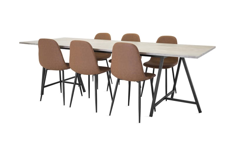 Elea Spisebordssæt med 6 Pontus Stole - Grå/Sort/Brun - Møbler - Borde - Spisebordssæt