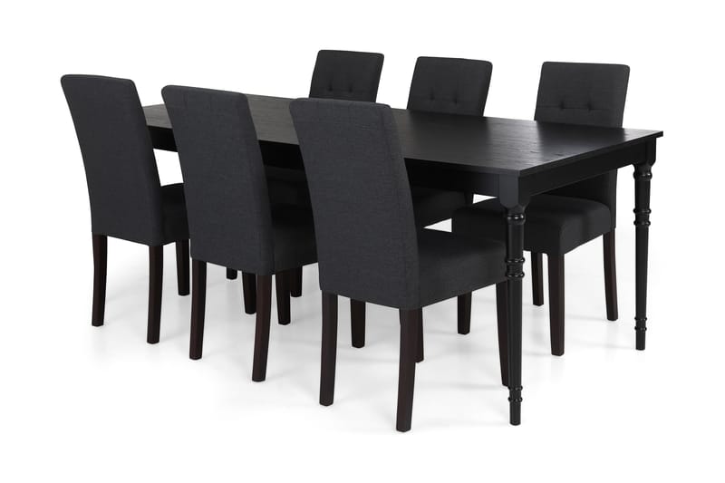 Erin Spisebordssæt 200 cm med 6 Viktor Stol - Sort/Mørkegrå - Møbler - Borde - Spisebordssæt