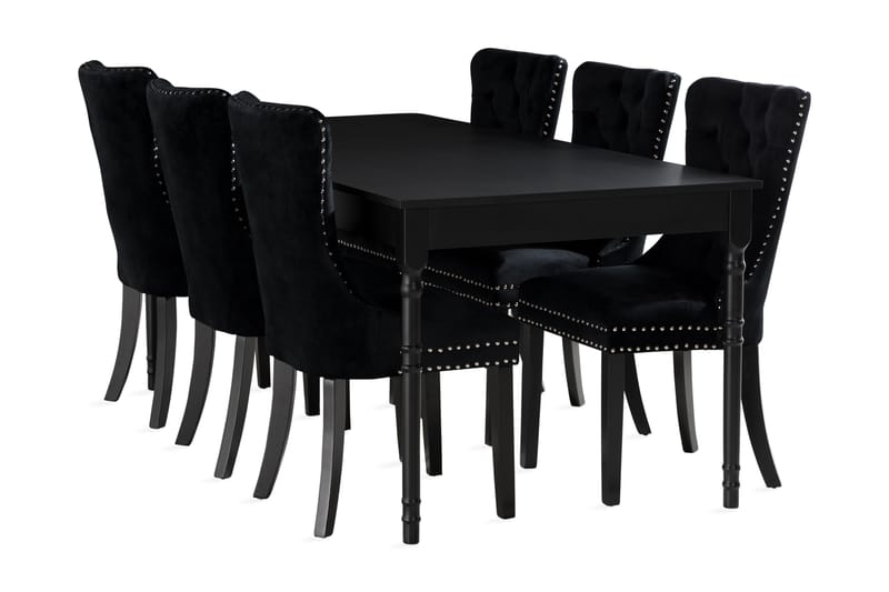 Erin udvideligt spisebord 200cm med 6 stk Bergviken stole - Sort - Møbler - Borde - Spisebordssæt