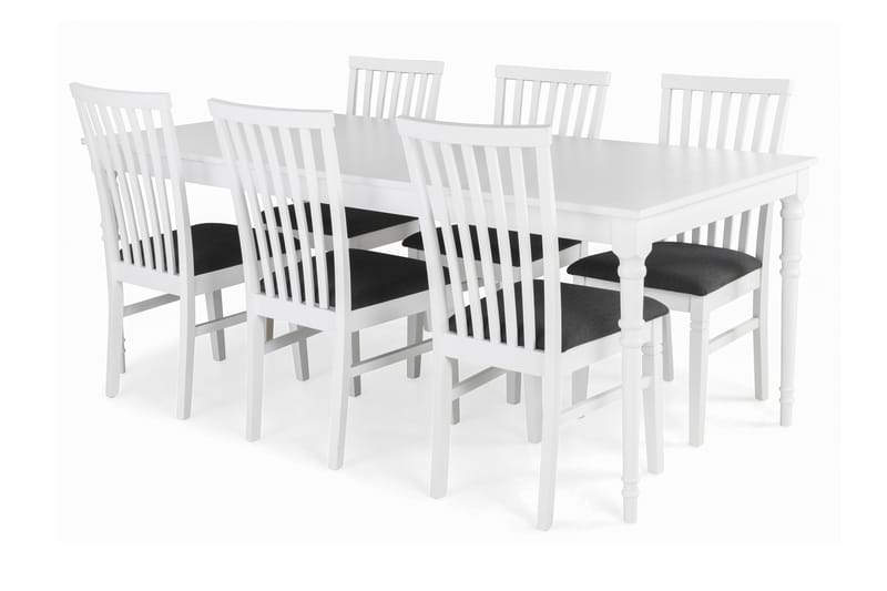Erin Udvideligt Spisebordssæt 200 cm med 6 Läckö Stol - Hvid/Grå - Møbler - Borde - Spisebordssæt