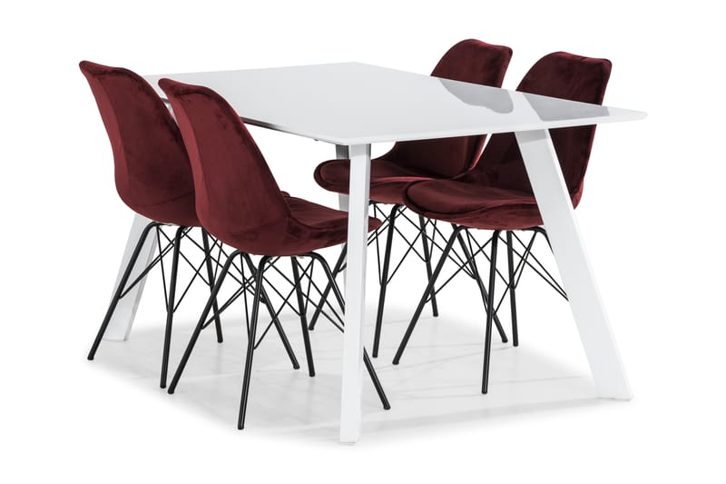 Fly Spisebordssæt 150 cm med 4 Shell Stol Velour - Hvid/Grøn - Møbler - Borde - Spisebordssæt