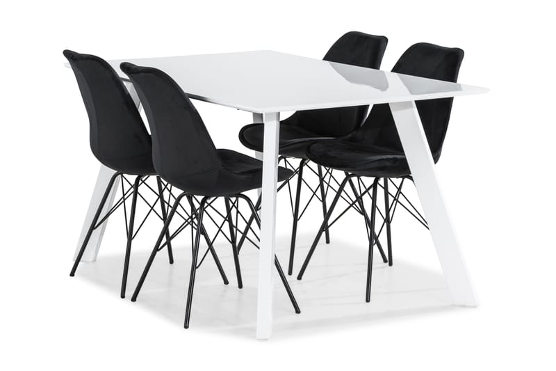 Fly Spisebordssæt 150 cm med 4 Shell Stol Velour - Hvid/Sort/Grå - Møbler - Borde - Spisebordssæt