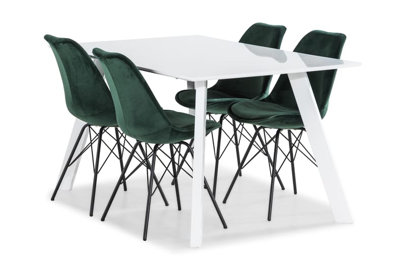 Fly Spisebordssæt 150 cm med 4 Shell Stol Velour - Hvid/Sort/Rød - Møbler - Borde - Spisebordssæt