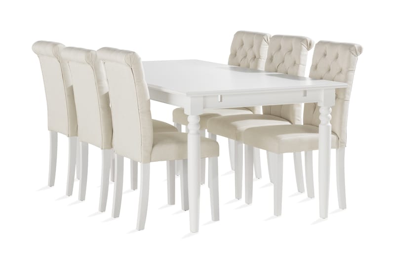Hampton Spisebord 190 cm med 6 Stormon Spisebordsstol - Hvid - Møbler - Borde - Spisebordssæt