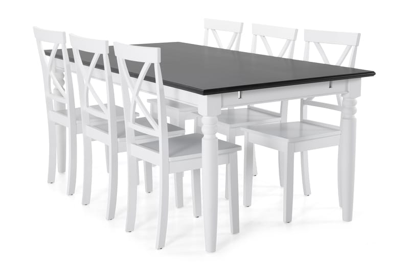 Hampton Spisebord med 6 stk Mirimar Stole - Hvid/Sort - Møbler - Borde - Spisebordssæt