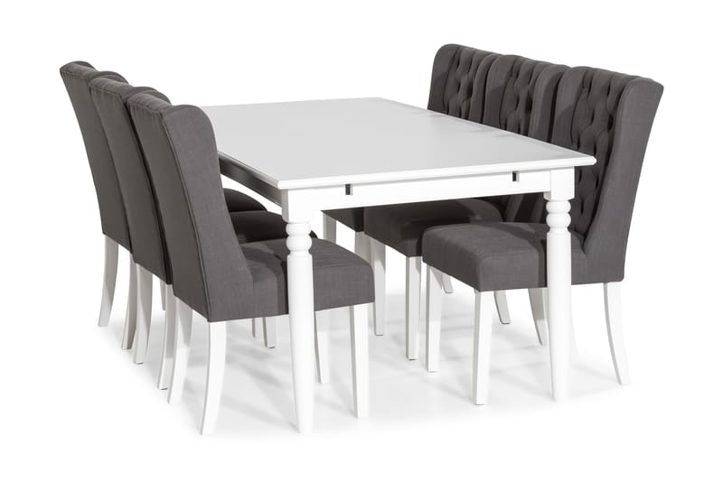 Hampton Spisebordssæt 190 cm med 6 Irma Stole - Vintage Elm/Hvid/Grå - Møbler - Borde - Spisebordssæt
