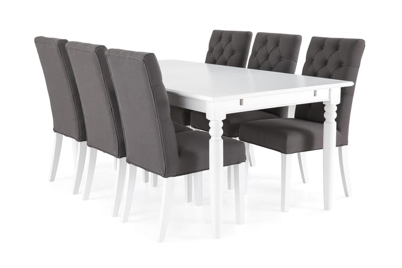 Hampton Spisebordssæt 190cm m. 6 Jenny Stole - Hvid/Mørkegrå - Møbler - Borde - Spisebordssæt