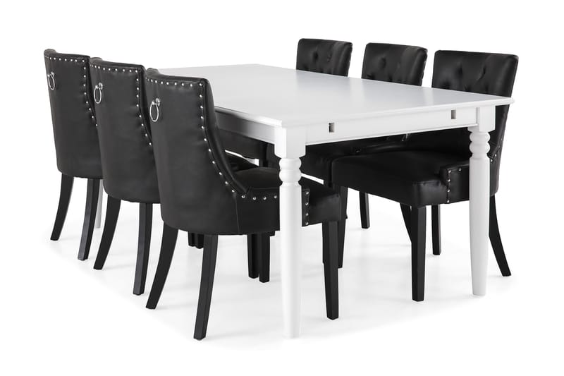 Hampton Spisebordssæt 190cm m. 6 Tuva Stole - Hvid/Sort - Møbler - Borde - Spisebordssæt
