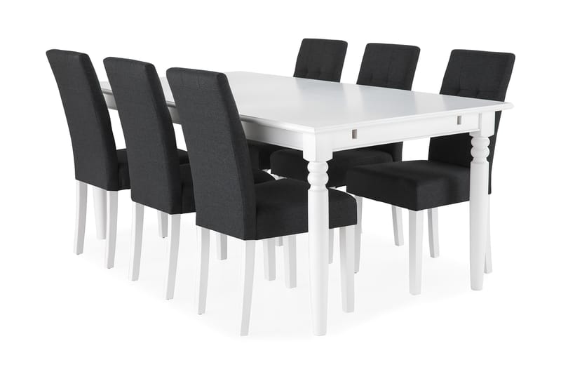 Hampton Spisebordssæt 190cm m. 6 Viktor Stole - Hvid/Mørkegrå - Møbler - Borde - Spisebordssæt