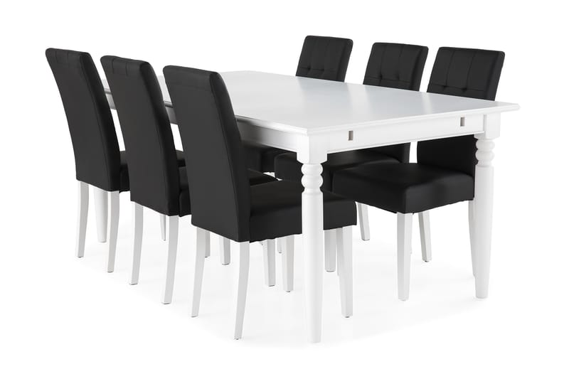 Hampton Spisebordssæt 190cm m. 6 Viktor Stole - Hvid/Sort - Møbler - Borde - Spisebordssæt