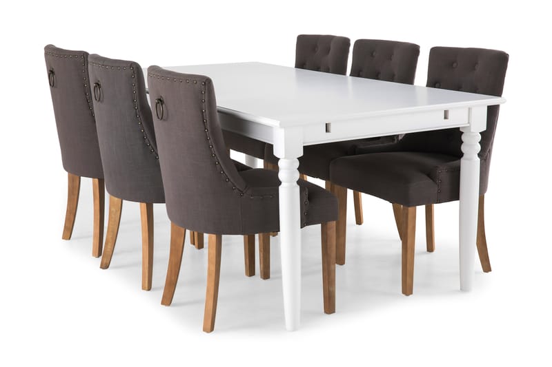 Hampton Spisebordssæt 190cm m. 6 Viktoria Stole - Hvid/Grå/Vintage - Møbler - Borde - Spisebordssæt
