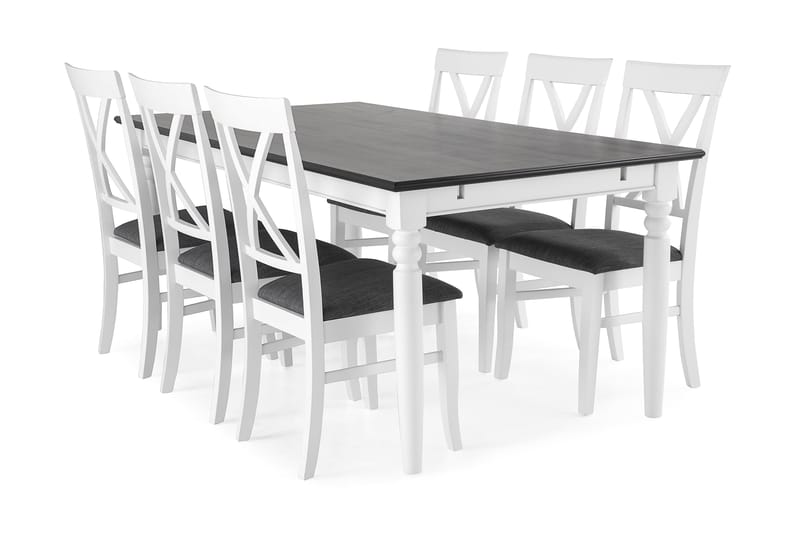 Hampton Spisebordssæt 190cm Mahognifinér m. 6 Hartford Stole - Hvid/Sort - Møbler - Borde - Spisebordssæt