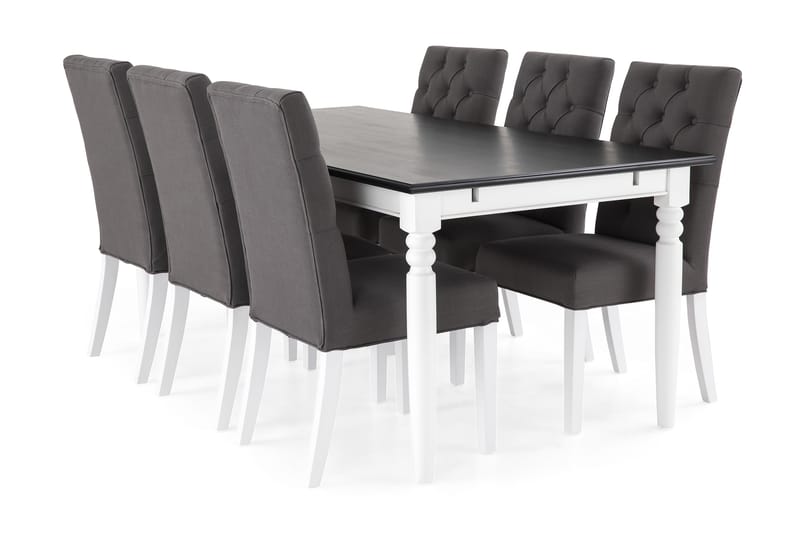 Hampton Spisebordssæt 190cm Mahognifinér m. 6 Jenny Stole - Hvid/Sort/Mørkegrå - Møbler - Borde - Spisebordssæt
