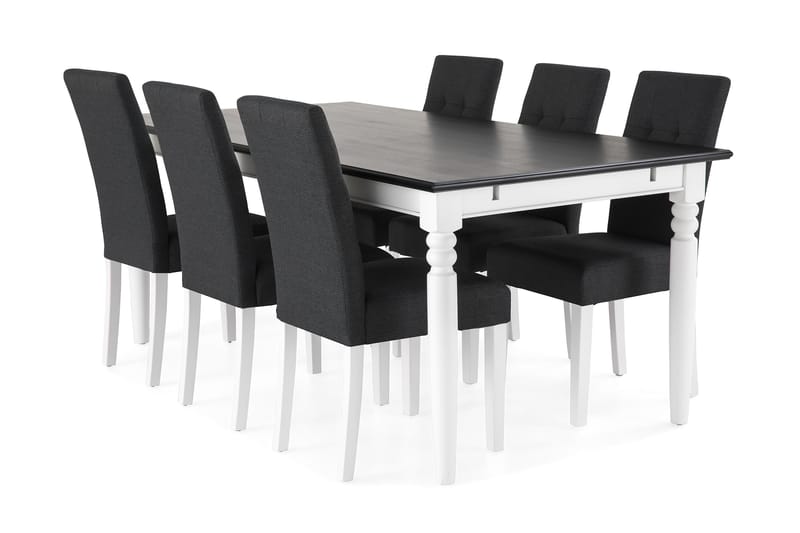 Hampton Spisebordssæt 190cm Mahognifinér m. 6 Viktor Stole - Sort/Hvid/Mørkegrå - Møbler - Borde - Spisebordssæt